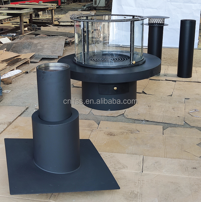 Высокий стиль Luxury Glass Art Rotating Fireplace Мебель из углерода Высококачественная черная современная стальная круглая мебель 4