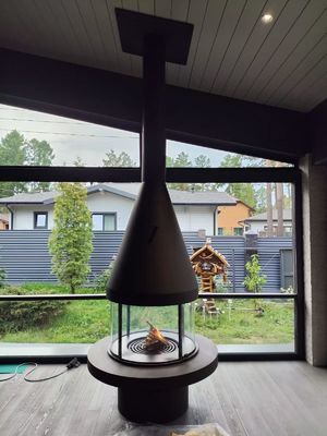 Fireplace Carbon Steel Round Table European Style Luxury Furniture High Grade Black Modern Glass Art Rotating