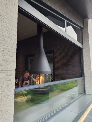 Fireplace Carbon Steel Round Table European Style Luxury Furniture High Grade Black Modern Glass Art Rotating