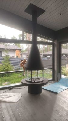 Fireplace Carbon Steel Round Table European Style Luxury Furniture High Grade Black Modern Glass Art Rotating