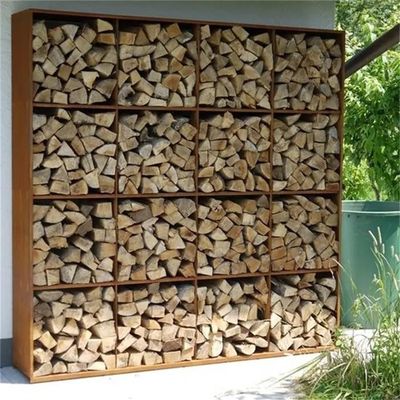Modern Prerusted Corten Steel Log Holder Storage For Fireplace
